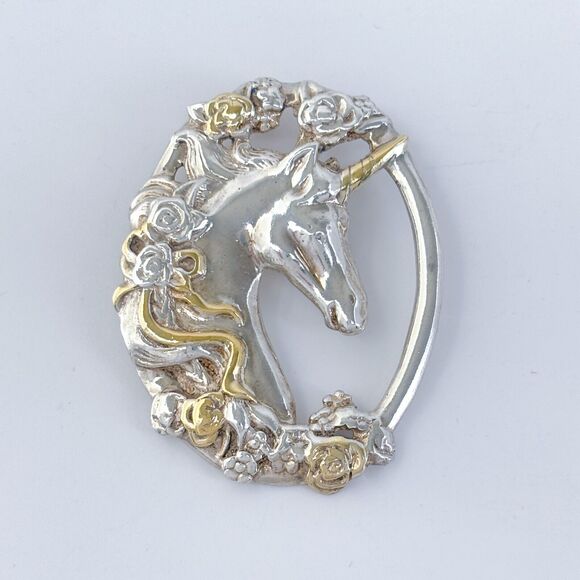 Vintage Sterling Silver 925 Vermeil Floral Unicorn Pendant - Picture 2 of 6